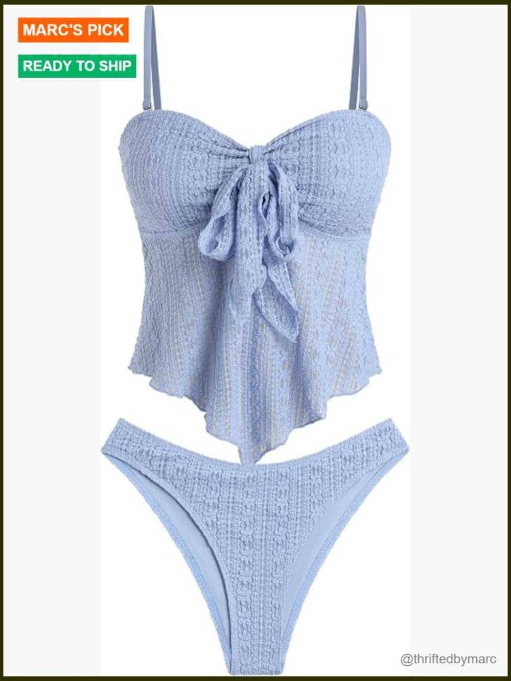 Tie Front Ruffled Bandeau Tankini Two Piece Swimsuit High Cut